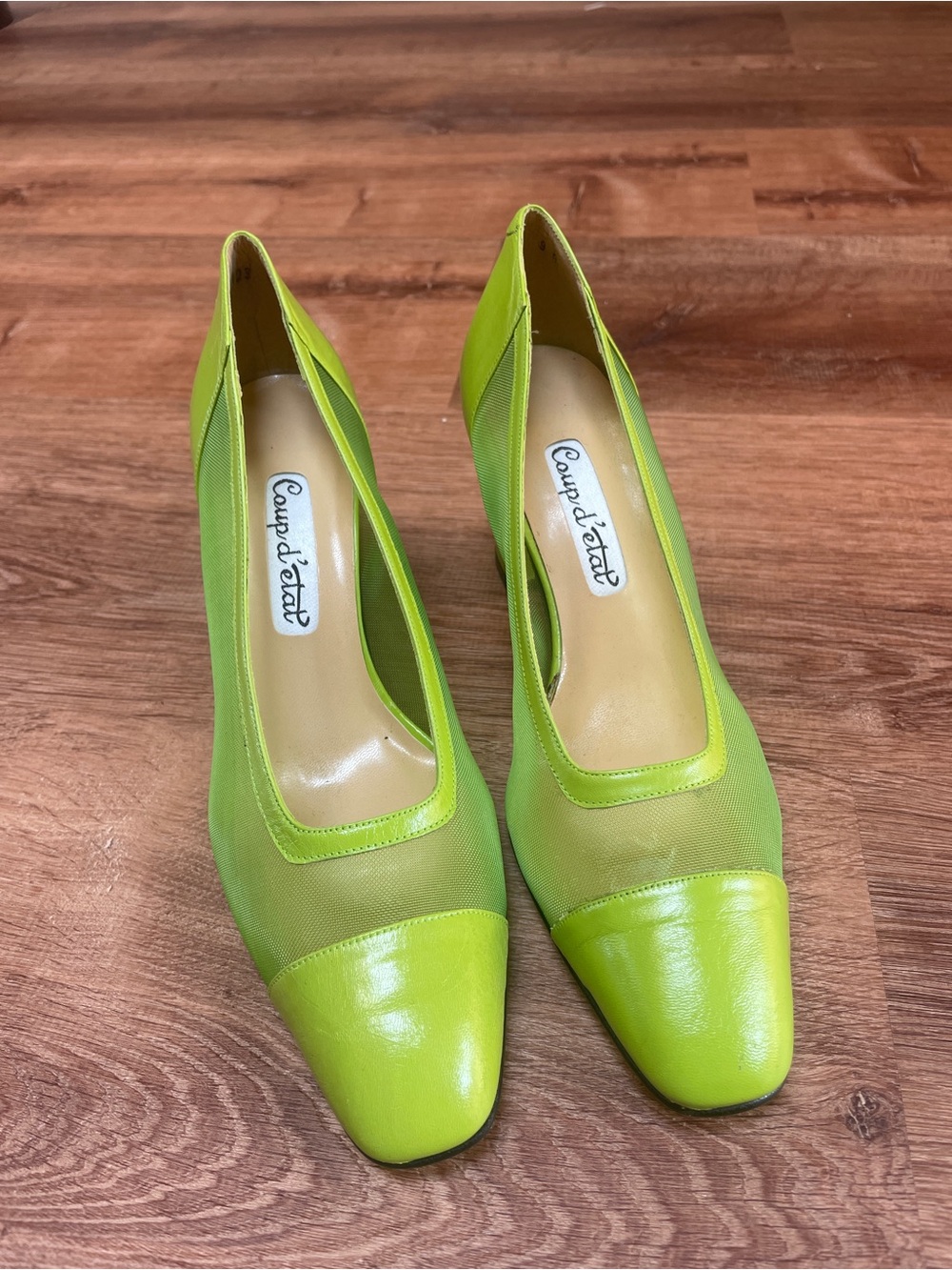 Vintage Coup D'etat Mesh Cap Toe Pumps Heels Size 9 Green - Picture 2 of 9